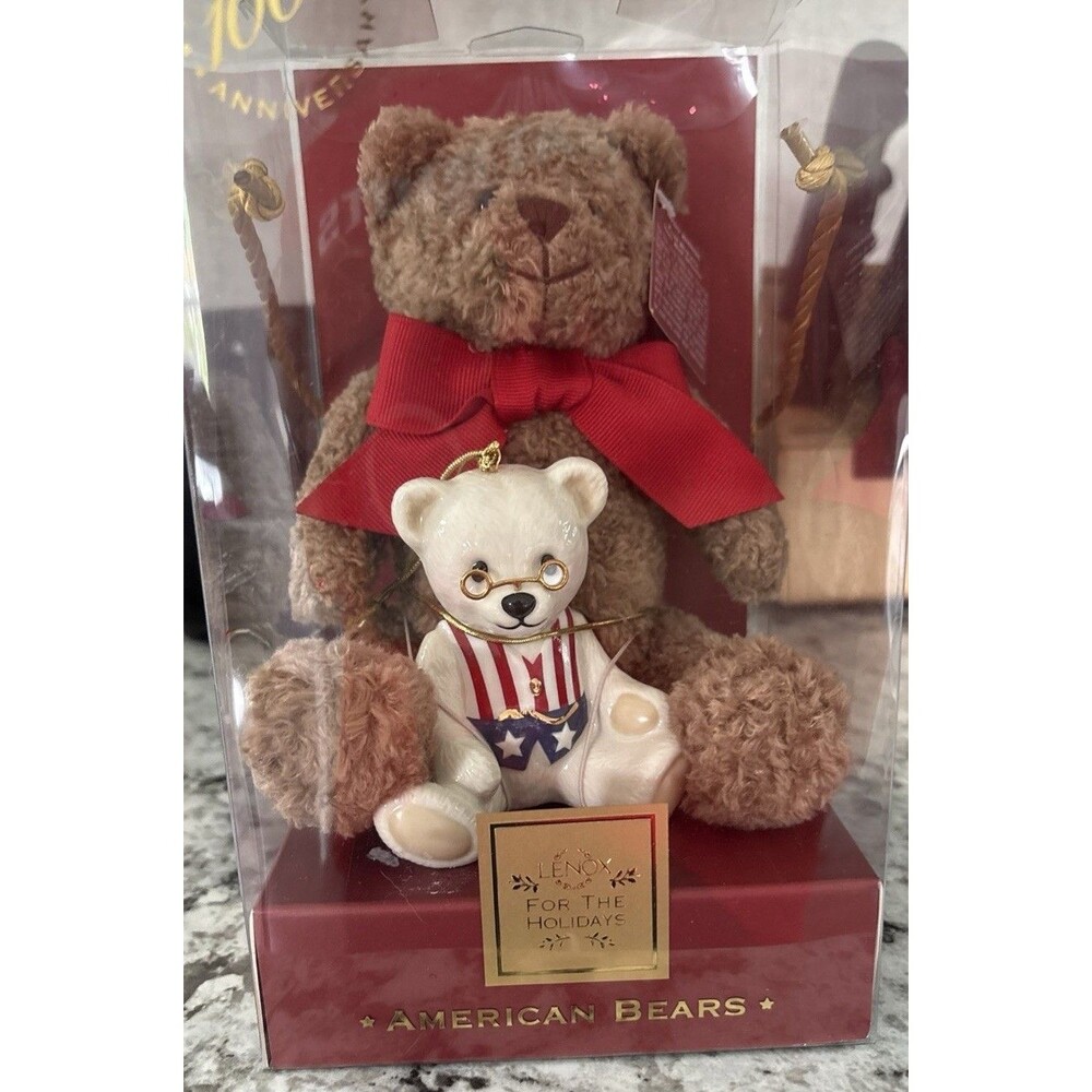 Lenox 100th Anniversary American Bears Teddy Bear Plush and Porcelain Bear